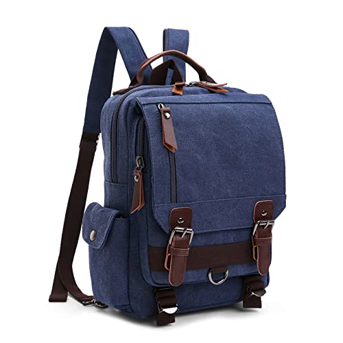 VARLIVOO Retro Sling Bag Herren Damen Crossbody Bag Umhängetaschen Schultertasche Wandern Reisen Camping Radfahren Bergsteigen Schule Segeltuch Rucksack Dunkelblau B von VARLIVOO