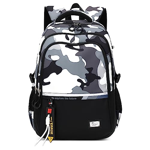 VARLIVOO Rucksack Jungen Schulrucksack Teenager 15.6 Zoll Laptop Rucksack Herren Groß Schulranzen Leicht Schultasche Multifunktions Studenten Daypack Reisen Wasserdicht Polyester School Bag Tarnung A von VARLIVOO