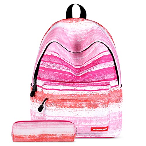 VARLIVOO Studenten Rucksack für Kinder Schüler der Mittelstufe Gymnasiast Mädchen Teenager Schulrucksack 14 Zoll Laptop für Damen Tagesrucksack Daypack Reisen Taschen Polyester Rot von VARLIVOO