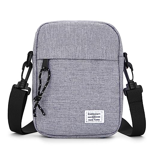 VARLIVOO Umhängetasche Herren Klein Schultertasche Mini Messenger Bag Crossbody Tasche Shoulder Bag Handytasche für Reise Fitness Sport Camping Wasserdichte Polyester Grau von VARLIVOO