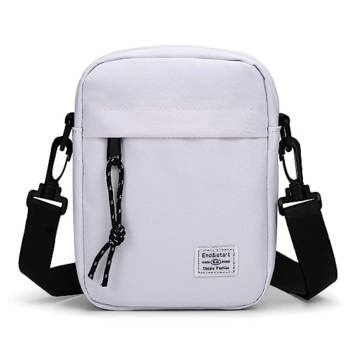 VARLIVOO Umhängetasche Herren Klein Schultertasche Mini Messenger Bag Crossbody Tasche Shoulder Bag Handytasche für Reise Fitness Sport Camping Wasserdichte Polyester Weiss von VARLIVOO