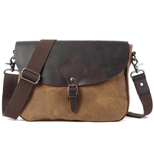 VARLIVOO Umhängetasche für Herren Retro Umhängetasche Wasserdicht Diebstahlschutz Schultertasche Canvas Briefträgertasche für Reise Wandern Akademie Echtes Leder Braun VARLIVOO Umhängetasche für Herren Retro Umhängetasche Wasserdicht Diebstahlschutz Schultertasche Canvas Briefträgertasche für Reise Wandern Akademie Echtes Leder Braun von VARLIVOO