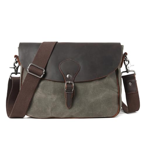 VARLIVOO Umhängetasche für Herren Retro Umhängetasche Wasserdicht Diebstahlschutz Schultertasche Canvas Briefträgertasche für Reise Wandern Akademie Echtes Leder Grün VARLIVOO Umhängetasche für Herren Retro Umhängetasche Wasserdicht Diebstahlschutz Schultertasche Canvas Briefträgertasche für Reise Wandern Akademie Echtes Leder Grün von VARLIVOO