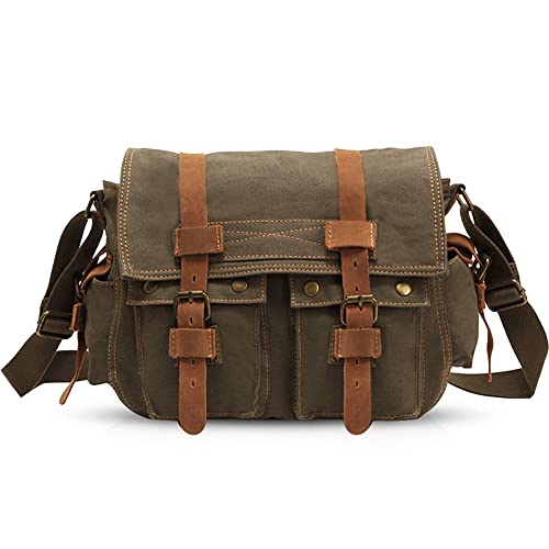 VARLIVOO Umhängetasche für Herren Schultertaschen 14" Zoll Laptoptaschen Messenger Bags Kuriertasche Aktentasche Taschen Arbeiten Schule Segeltuch Armeegrün von VARLIVOO