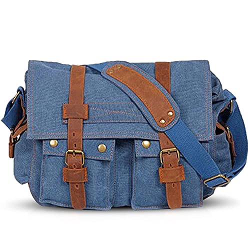 VARLIVOO Umhängetasche für Herren Schultertaschen 14" Zoll Laptoptaschen Messenger Bags Kuriertasche Aktentasche Taschen Arbeiten Schule Segeltuch Blau von VARLIVOO