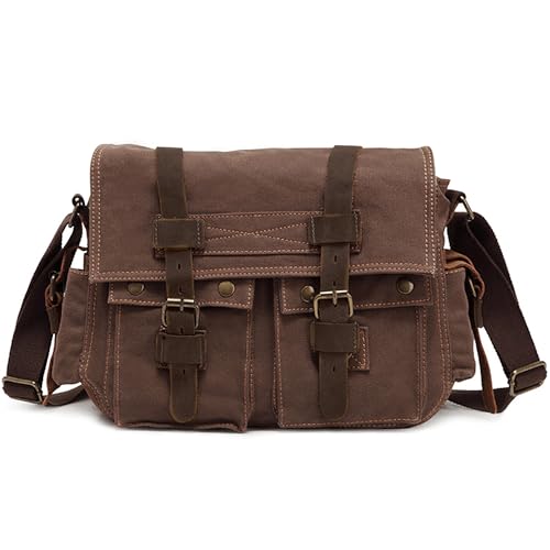 VARLIVOO Umhängetasche für Herren Schultertaschen 14" Zoll Laptoptaschen Messenger Bags Kuriertasche Aktentasche Taschen Arbeiten Schule Segeltuch Braun B von VARLIVOO