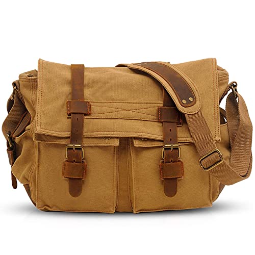 VARLIVOO Umhängetasche für Herren Schultertaschen 14" Zoll Laptoptaschen Messenger Bags Kuriertasche Aktentasche Taschen Arbeiten Schule Segeltuch Khaki von VARLIVOO