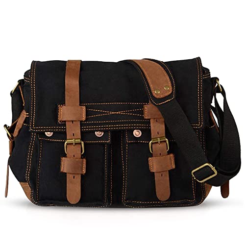 VARLIVOO Umhängetasche für Herren Schultertaschen 14" Zoll Laptoptaschen Messenger Bags Kuriertasche Aktentasche Taschen Arbeiten Schule Segeltuch Schwarz von VARLIVOO