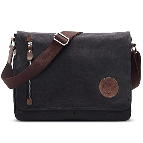 VARLIVOO Umhängetasche für Herren Schultertaschen 14" Zoll Laptoptaschen Messenger Bags Kuriertasche Taschen Camping Arbeiten Schule Segeltuch Schwarz von VARLIVOO