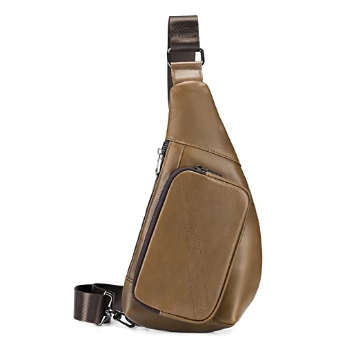 VARLIVOO Vintage Brusttasche Herren Leder Schultertasche Anti-Diebstahl Sling Bag Klein Umhängetasche Sling Rucksack Crosssbody Bag Casual Daypack für Reise Outdoor Sport Braun von VARLIVOO