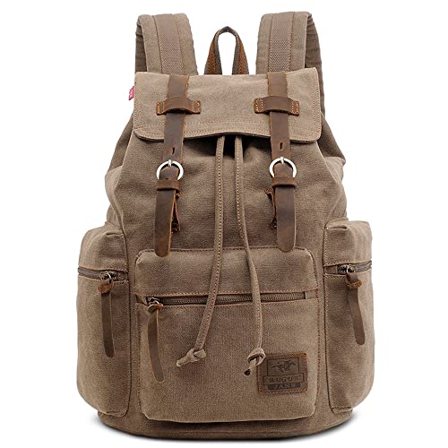 VARLIVOO Vintage Herren Rucksack Schulrucksack 15,6 Zoll Laptop Student College Tagesrucksack Reisen Outdoorsport Wandern Radfahren Bergsteigen Taschen Segeltuch Braun A von VARLIVOO