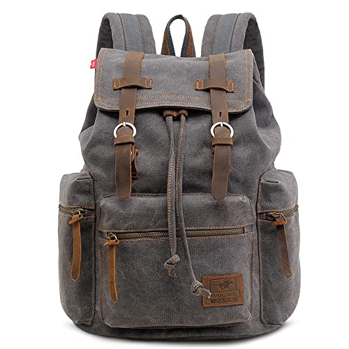 VARLIVOO Vintage Herren Rucksack Schulrucksack 15,6 Zoll Laptop Student College Tagesrucksack Reisen Outdoorsport Wandern Radfahren Bergsteigen Taschen Segeltuch Grau A von VARLIVOO