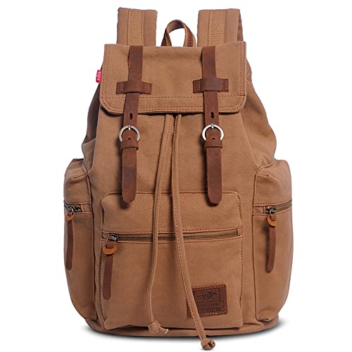 VARLIVOO Vintage Herren Rucksack Schulrucksack 15,6 Zoll Laptop Student College Tagesrucksack Reisen Outdoorsport Wandern Radfahren Bergsteigen Taschen Segeltuch Khaki von VARLIVOO