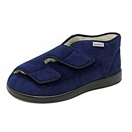 VAROMED Genua Winter Senioren Hausschuhe Marine I Unisex Verbandschuh I Warmes Schurwollfutter I Hausschuhe Klettverschluss I für schmerzempfindliche und Sensible Füße I Größe 36 von VAROMED
