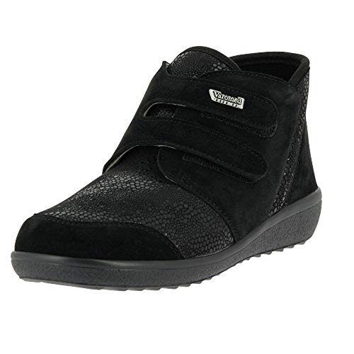 VAROMED Lyon Stiefelette Damen Grau I Damenstiefeletten I Herbstschuhe Damen I Flache Stiefeletten I Stiefeletten mit Klett I Gesundheitsschuhe für breite & Sensible Füße (Schwarz, numeric_38_point_5) von VAROMED