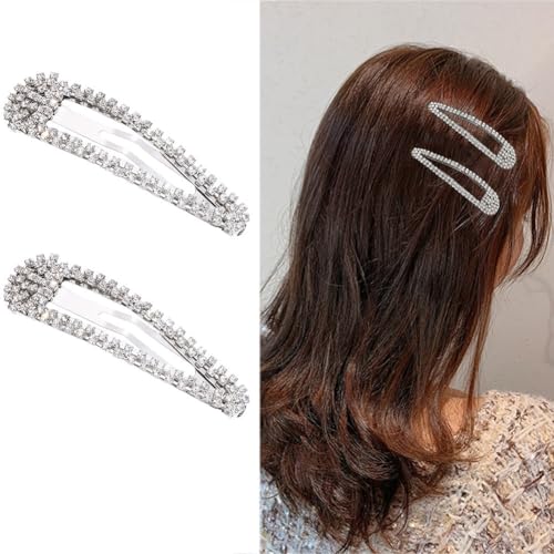 2PCS Große Strass Haarclips Glitter Kristall Haar Barretten Snap Haarnadeln Entenball Clip Haar Dekorative Haar Zubehör für Frauen Mädchen (Silber) von VASANA