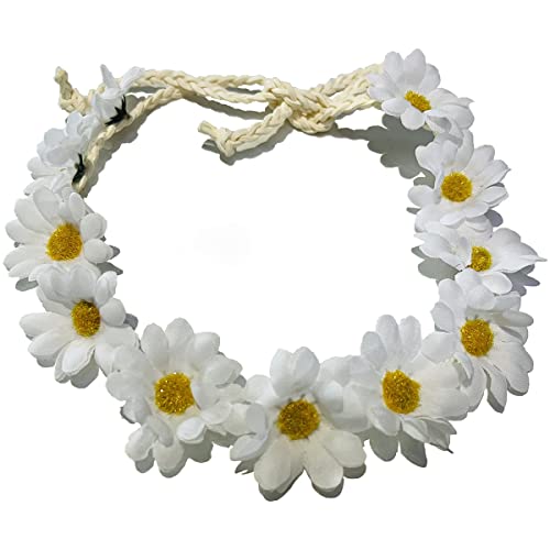 3Pcs Einstellbare weiße Sonnenblume Stirnband Daisy Floral Krone Kranz Strand Festival Party Hochzeit Hippie Kostüm Haar Seil von VASANA