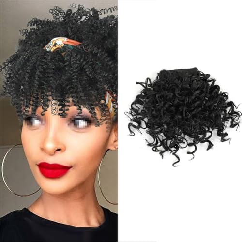 Schwarze Afro Kinly Lockige Bangs Clip Natürliche Fake Fringe Bangs Kurze Lockige Haarteile Perücke mit Clip für Frauen Haarverlängerungen von VASANA