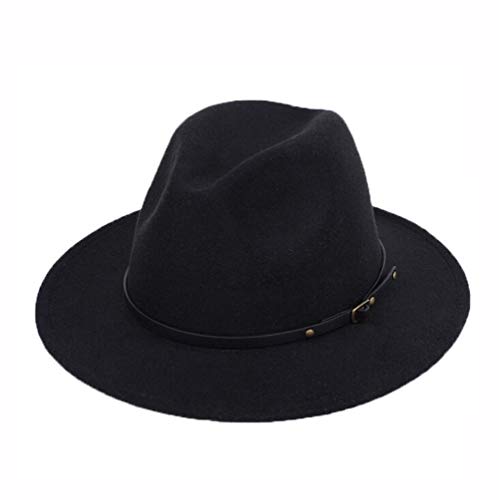 VASANA Fashion Classic Unisex Verstellbarer Fedora Hut Breite Krempe Flache Kirche Derby Cap mit Gürtelschnalle Jazz Hut Filz Panama Hut für Männer und Frauen (Schwarz) von VASANA