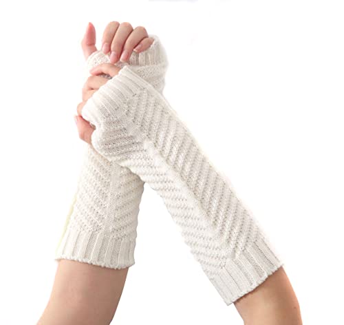 VASANA Frauen Fingerlose Handschuhe Handgelenk Arm Warmers Handschuhe Thermische gestrickte Handschuhe Fingerlose Handschuhe Warmer Winter Lange Handschuhe Outdoor Reiten Arm Zubehör (Weiß) von VASANA