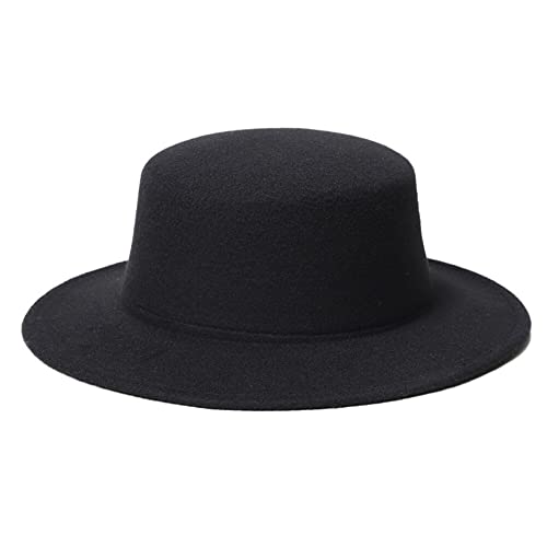 Klassischer flacher Fedora-Hut mit breiter Krempe für Schweinekuchen, verstellbar, für Kirche, Derby für Hochzeiten, Partys, Bühnenauftritte, schwarz, One size von VASANA