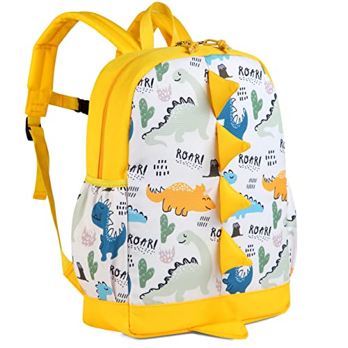 VASCHY Rucksack für Kinder, Schulranzen, Jungen, Grundschule, Rucksack, Mädchen, 3D, Dinosaurier, wasserfest, Vorschule, mit Brustgurt, Schulrucksack, Baby, für 2 – 5 Jahre, Gelb von VASCHY