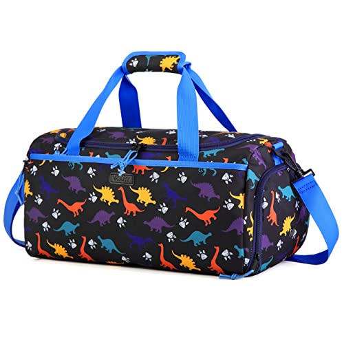 Kinder Duffle Bag, VASCHY Reisetasche für Kleinkinder Kinder Jungen Wasserabweisend Über Nacht Duffel Ballett Tanz Sport Carry On Weekender Bag mit Schuhfach Dry Wet Pocket Blau Dinosaurier von VASCHY