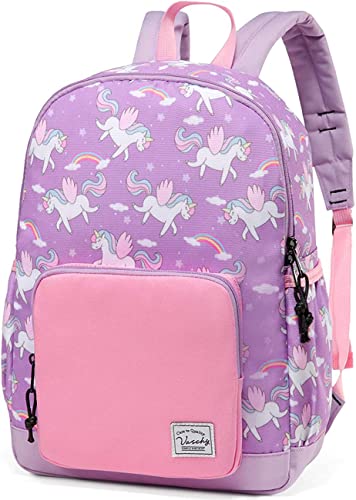 VASCHY Kinderrucksack Mädchen, Niedlich Wasserabweisend Vorschule Kinder Rucksack Kindergartenrucksack Kleinkind Schulrucksack mit Brustgurt Einhorn von VASCHY