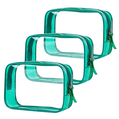 Kulturbeutel, transparent, VASCHY Reise, Kulturbeutel, für Damen und Herren, wasserdicht, PVC, Make-up, Tasche, Flugzeug, transparent, Reisen, Transportset, Flüssigkeiten, Grün, 3 Stück, Kulturbeutel von VASCHY