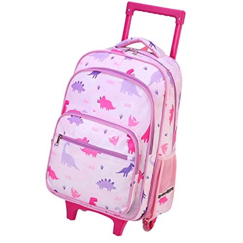 VASCHY Kinderrucksack, Schulranzen mit Rollen für Mädchen, Jungen, Koffer, Kinder, 40,6 cm, Rucksack, auf Rollen, wasserfest, für Schule, Reisen, Wochenende, Rosa Dinosaurier von VASCHY