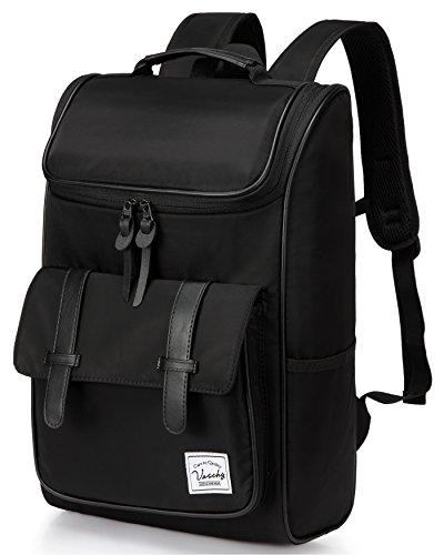 Rucksack Herren,VASCHY Wasserabweisend Vintage Schulrucksack Jugendliche Rucksäcke Damen Hochschule für 15,6 Zoll Laptop Reise Casual Daypack Schwarz von VASCHY