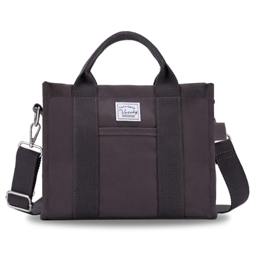 VASCHY Canvas Tote Bag, Umhängetasche Damen Crossboday Casual Wiederaufnahme Totes für Dame mit Reißverschluss Taschen Geldbörse Arbeit Schwarz von VASCHY