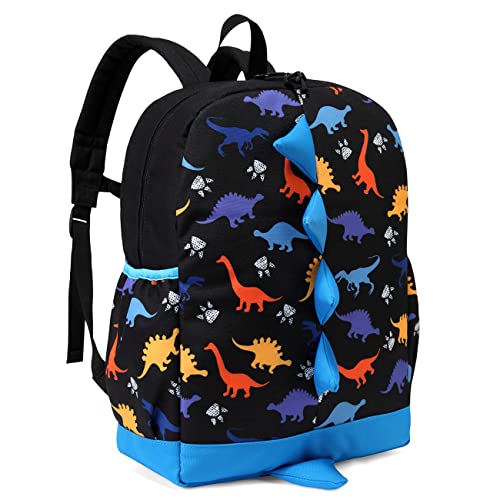 VASCHY Kinderrucksack, Niedlicher Wasserabweisend Rucksack Vorschule Kindergarten Daypack Schultasche Büchertasche Brustgurt für Kleine Jungen Mädchen Schwarz Dinosaurier von VASCHY