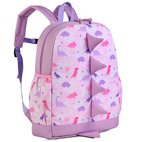 VASCHY Kinderrucksack, Niedlicher Wasserabweisend Rucksack Vorschule Kindergarten Daypack Schultasche Büchertasche Brustgurt für Kleine Jungen Mädchen Rosa Dinosaurier von VASCHY