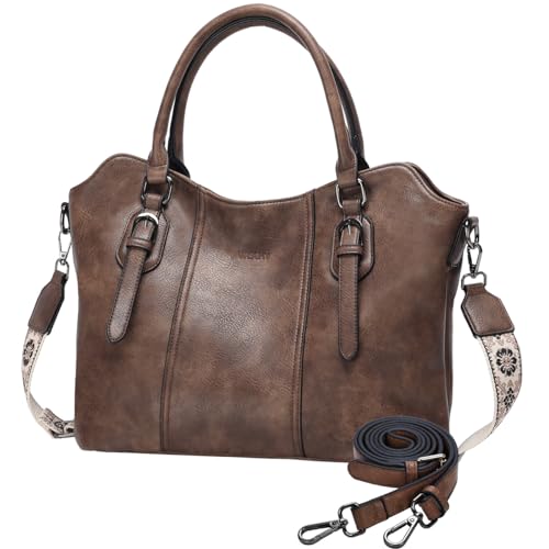 VASCHY Handtasche für Dame, Vegan Leder Hobo Taschen Top Griff Satchel Schulter Frauen Geldbörse Handtasche Geldbörse mit Crossbody Gitarrengurt Kaffee von VASCHY