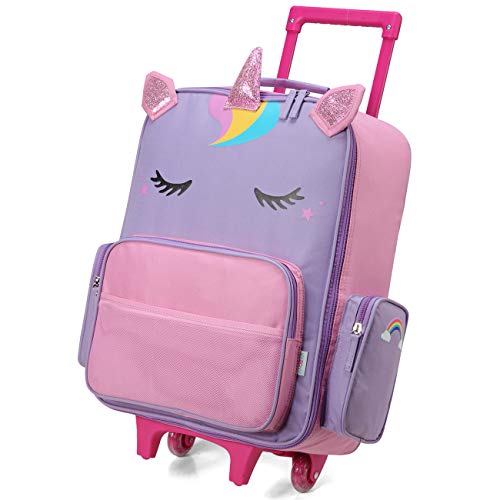 VASCHY Kinderkoffer, Schön Reisekoffer Jungen Handgepäck Koffer Kleinkind Kindergarten Kinder Mädchen Trolley mit Rädern 18 Zoll Rosa Einhorn von VASCHY