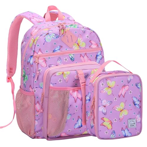 VASCHY Kinderrucksack, Große Wasserdicht Rucksack Mädchen Junge für Vorschule Grundschule Büchertasche Kleinkind Daypack mit Lunchtasche Schmetterling von VASCHY