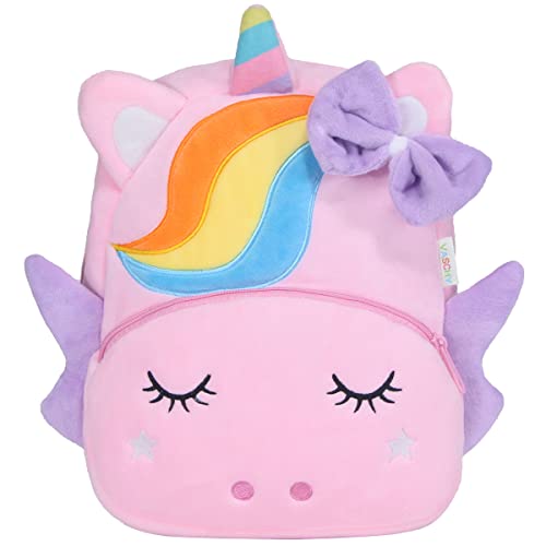 VASCHY Kinderrucksack, Niedlich Kindergartenrucksack Mädchen mit Leine Plüsch Tier Klein Rucksack Kindergartentasche Einhorn von VASCHY