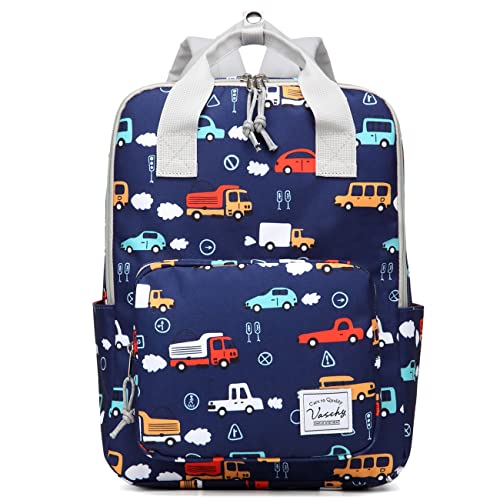 VASCHY Kinderrucksack, Niedlich Vorschule Schulranzen Jungen Mädchen Leichter Rucksack Kindergarten Kleinkind Tagesrucksack Brustgurt Fahrzeuge von VASCHY