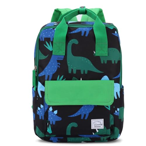 VASCHY Kinderrucksack, Niedlich Vorschule Schulranzen Jungen Mädchen Leichter Rucksack Kindergarten Kleinkind Tagesrucksack Brustgurt Grüner Dinosaurier von VASCHY