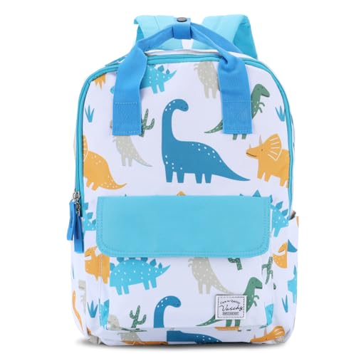 VASCHY Kinderrucksack, Niedlich Vorschule Schulranzen Jungen Mädchen Leichter Rucksack Kindergarten Kleinkind Tagesrucksack Brustgurt Hellblaue Dinosaurier von VASCHY