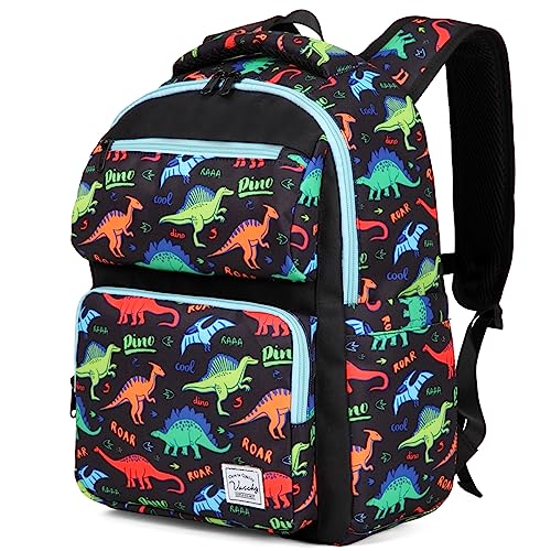 VASCHY Kinderrucksack, Niedlich Wasserabweisend 12L Vorschule Kinder Rucksack Kindergartenrucksack Schulrucksack Kleinkind Rucksack für Mädchen Jungen Schule Reisen Schwarzer Dinosaurier Groß von VASCHY