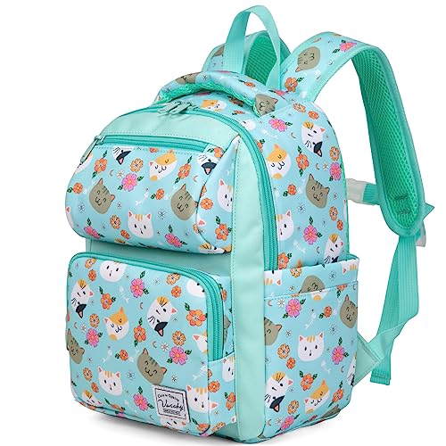 VASCHY Kinderrucksack, Niedlich Wasserabweisend 7L Vorschule Kinder Rucksack Kindergartenrucksack Schulrucksack Kleinkind Rucksack für Mädchen Jungen Schule Reisen Grüne Kätzchen Klein von VASCHY