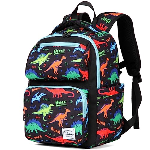 VASCHY Kinderrucksack, Niedlich Wasserabweisend 7L Vorschule Kinder Rucksack Kindergartenrucksack Schulrucksack Kleinkind Rucksack für Mädchen Jungen Schule Reisen Schwarzer Dinosaurier Klein von VASCHY