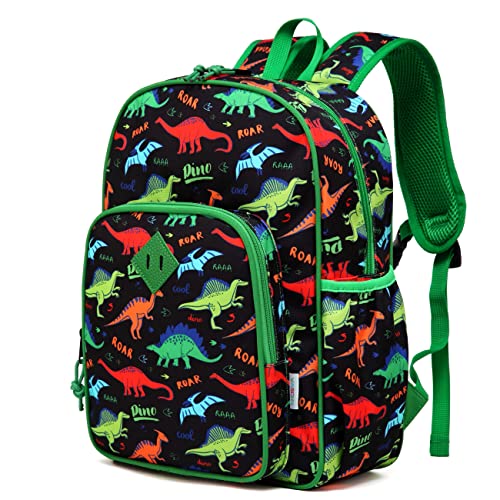 VASCHY Kinderrucksack, Niedlich Wasserabweisend Vorschule Kinder Jungen Rucksack Leicht Kindergarten Mädchen Kleinkind Rucksack mit Brustgurt Grün Dinosaurier von VASCHY