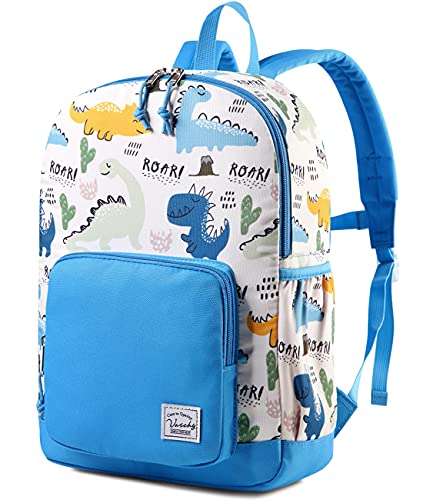 VASCHY Kinderrucksack Jungen, Niedlich Wasserabweisend Vorschule Kinder Rucksack Kindergarten Kleinkind Schul Rucksack Mädchen mit Brustgurt Blau Dinosaurier von VASCHY