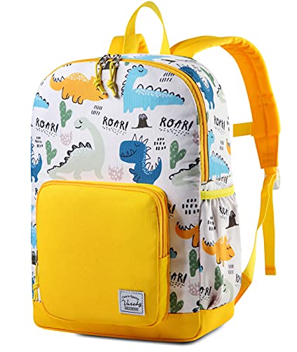 VASCHY Kinderrucksack Jungen, Niedlich Wasserabweisend Vorschule Kinder Rucksack Kindergarten Kleinkind Schul Rucksack Mädchen mit Brustgurt Gelb Dinosaurier von VASCHY