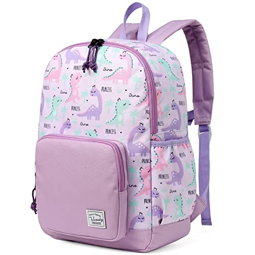 VASCHY Kinderrucksack Mädchen, Niedlich Wasserabweisend Vorschule Kinder Rucksack Kindergarten Kleinkind Schul Rucksack mit Brustgurt Lila Dinosaurier von VASCHY