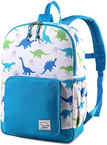 VASCHY Kinderrucksack Jungen, Niedlich Wasserabweisend Vorschule Kinder Rucksack Kindergarten Kleinkind Schul Rucksack Mädchen mit Brustgurt Weiß Dinosaurier von VASCHY