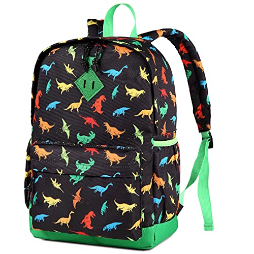 VASCHY Kinderrucksack Jungen, Niedlich Wasserabweisend Vorschule Kinder Rucksack Leicht Kindergarten Mädchen Kleinkind Rucksack mit Brustgurt Schwarzer Dinosaurier von VASCHY